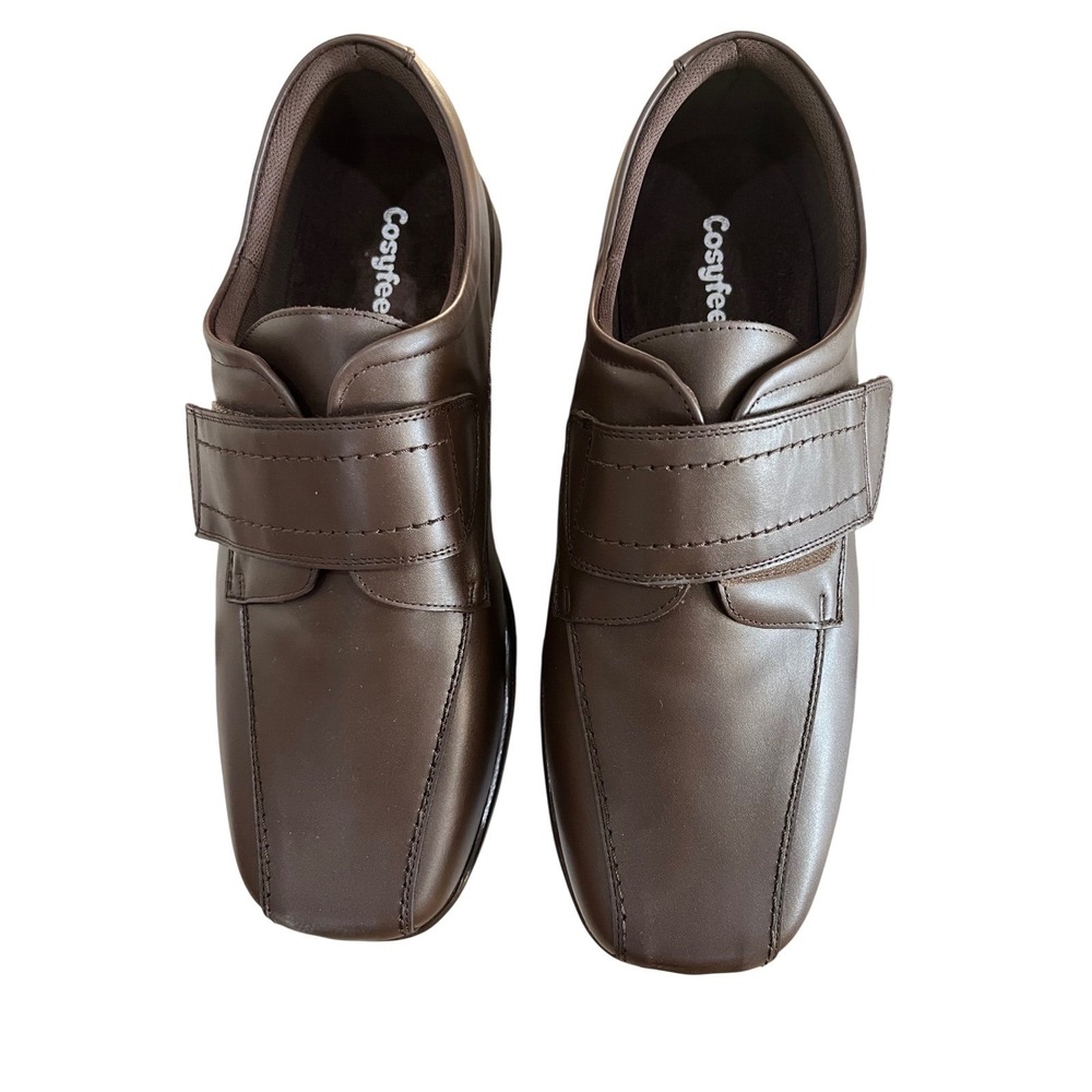 Cosyfeet Leather Loafers Mens 12.5 Brown Excellent Hook Loop Comfort Shoes